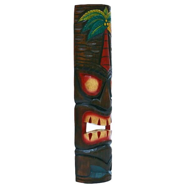 20 in. Tiki Mask Palm Tree Polynesian Wood Art Decoration