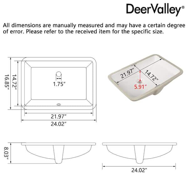 DEERVALLEY 24.02 in. x 16.85 in. Rectangular Undermount Bathroom