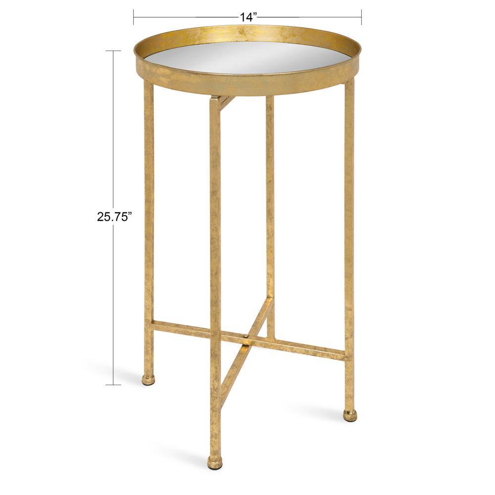 Elegant Gold Metal Round Tray Table with Mirror Top, 25.5"