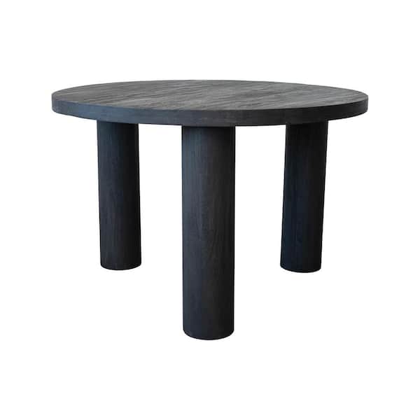 Storied Home Matte Black Mango Wood 47 in. x 3 Legs Dining Table Seats 6