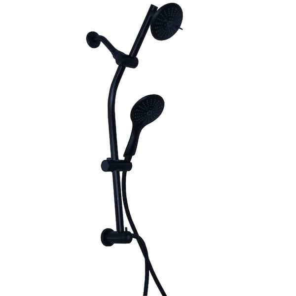 Westbrass No-Drill Conversion Slide Bar with Hand Shower and 5 in. Adjustable Shower Head in Matte Black