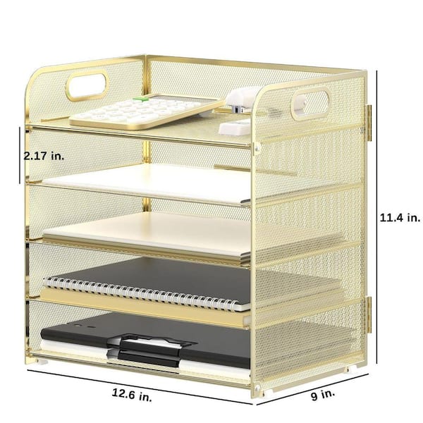Golden 12.6 in. x 11.4 in. Metal Minimalist Desk File Organizer
