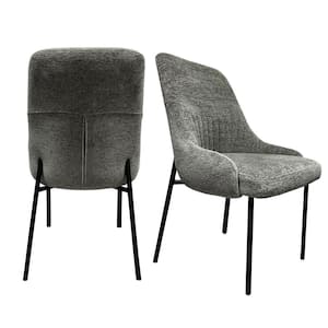 Upholstery Boucle Fabric Dining Side Chair Set of 2, Grey