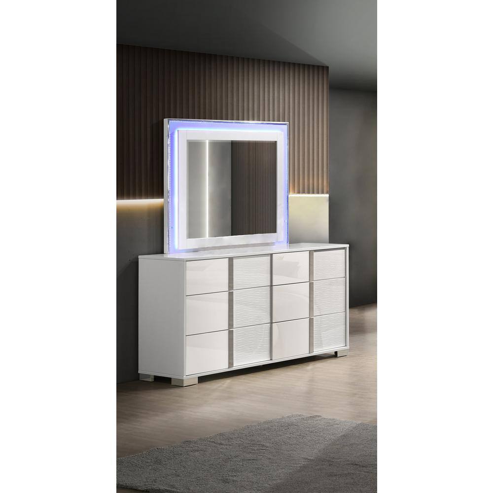 Best Quality Furniture Elma White Lacquer 6Drawer 18 in. Dresser With