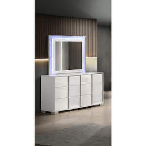 Elma White Lacquer 6-Drawer 18 in. Dresser With LED Mirror