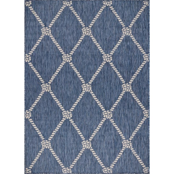 Lr Home Nautical Navy Blue White 5 Ft, Navy Blue And White Rug