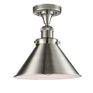 Briarcliff 10 in. 1-Light Polished Nickel Semi-Flush Mount with Polished Nickel Metal Shade