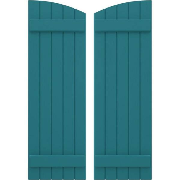 Ekena Millwork 17-1/2 in. W x 49 in. H Americraft Exterior Real Wood Joined Board and Batten Shutters with Elliptical Top in Antigua