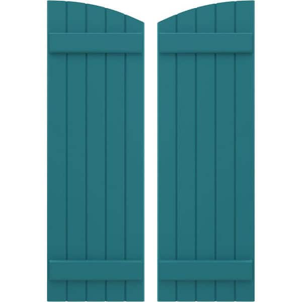 Ekena Millwork 17-1/2 in. W x 83 in. H Americraft Exterior Real Wood Joined Board and Batten Shutters with Elliptical Top Antigua