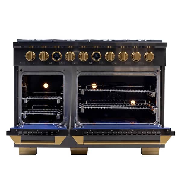 48 in. 8-Burners Double Oven Dual Fuel Range Natural Gas in Titanium Stainless Steel with Horus Digital Dial Thermostat