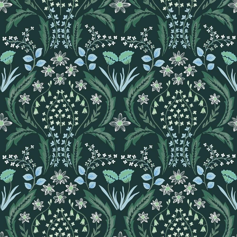 Calypso Teal Scandi Floral Vinyl Peel and Stick Wallpaper Roll (Covers 28 s