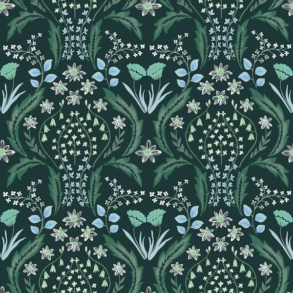  Calypso Teal Scandi Floral Vinyl Peel and Stick Wallpaper Roll (Covers 28 sq. ft.)