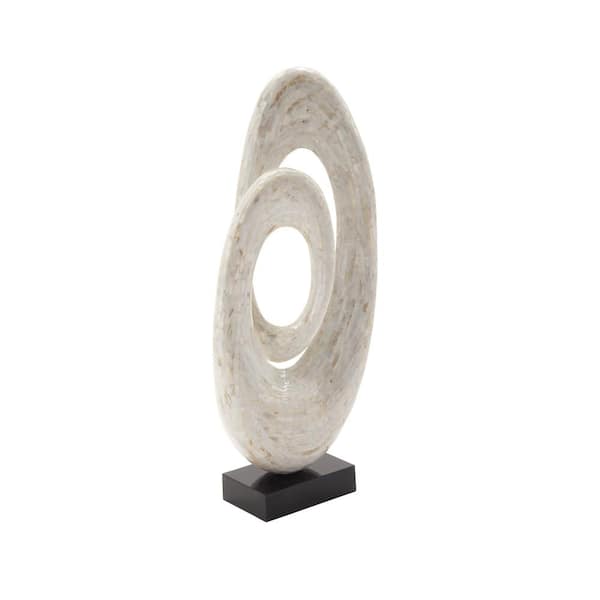 Litton Lane White Mother of Pearl Swirl Abstract Sculpture with Black Base