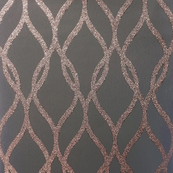 Ava Rose Gold Glittering Ogee Wallpaper