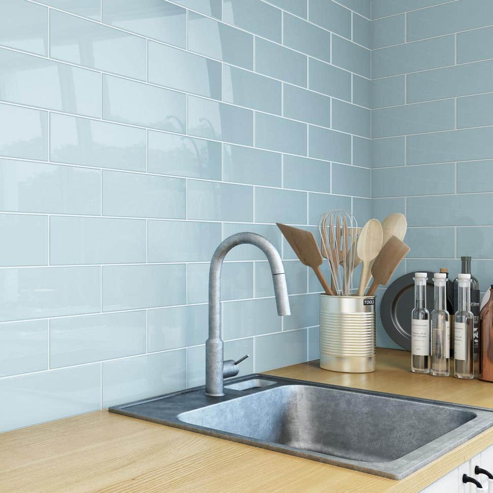 Morning Sky Blue 4" x 12" Glass Subway Wall Tile