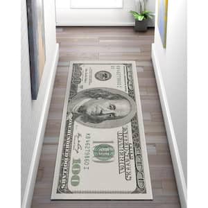 Money Dollar Front 2006A Novelty Printed Green 2 ft. x 5 ft. Runner Area Rug