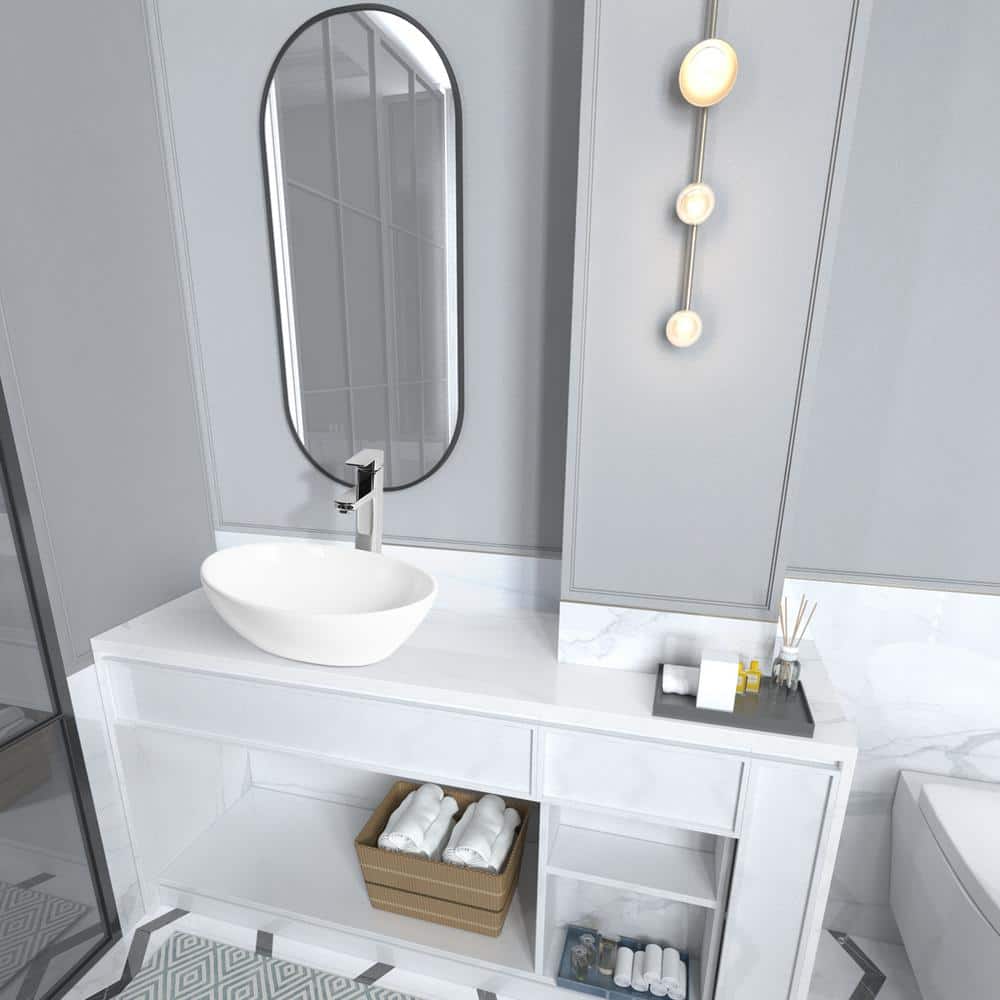 Sinber 16" x 13" Matte White Stone Oval Vessel Sink
