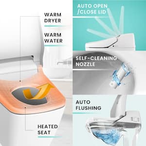 Stylement Tankless Smart One Piece Bidet Toilet Square in White, Auto Open, Auto Flush, Heated Seat