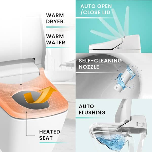 Stylement Tankless Smart One Piece Bidet Toilet Square in White, Auto Open, Auto Flush, Heated Seat, Made in Korea