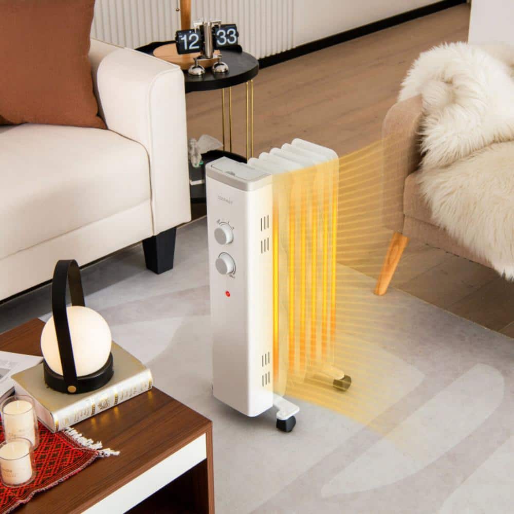 White 1500W Oil Filled Radiant Space Heater with Thermostat