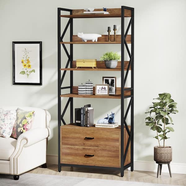 BYBLIGHT Eulas 70.9 in. Brown Wood 12-Shelf Modern Tall Etagere