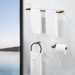 3-Piece Wall Mount Aluminum Adjustable Length Bathroom Towel Rack Set in Black&Gold