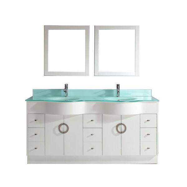 ART BATHE Zoe 72 in. Vanity in White with Glass Vanity Top in Mint and Mirror