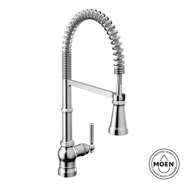 MOEN Paterson Chrome 23.38 in. H Spring Pull Down Sprayer Kitchen Faucet with 360 Degree Spout Swivel and Power Boost