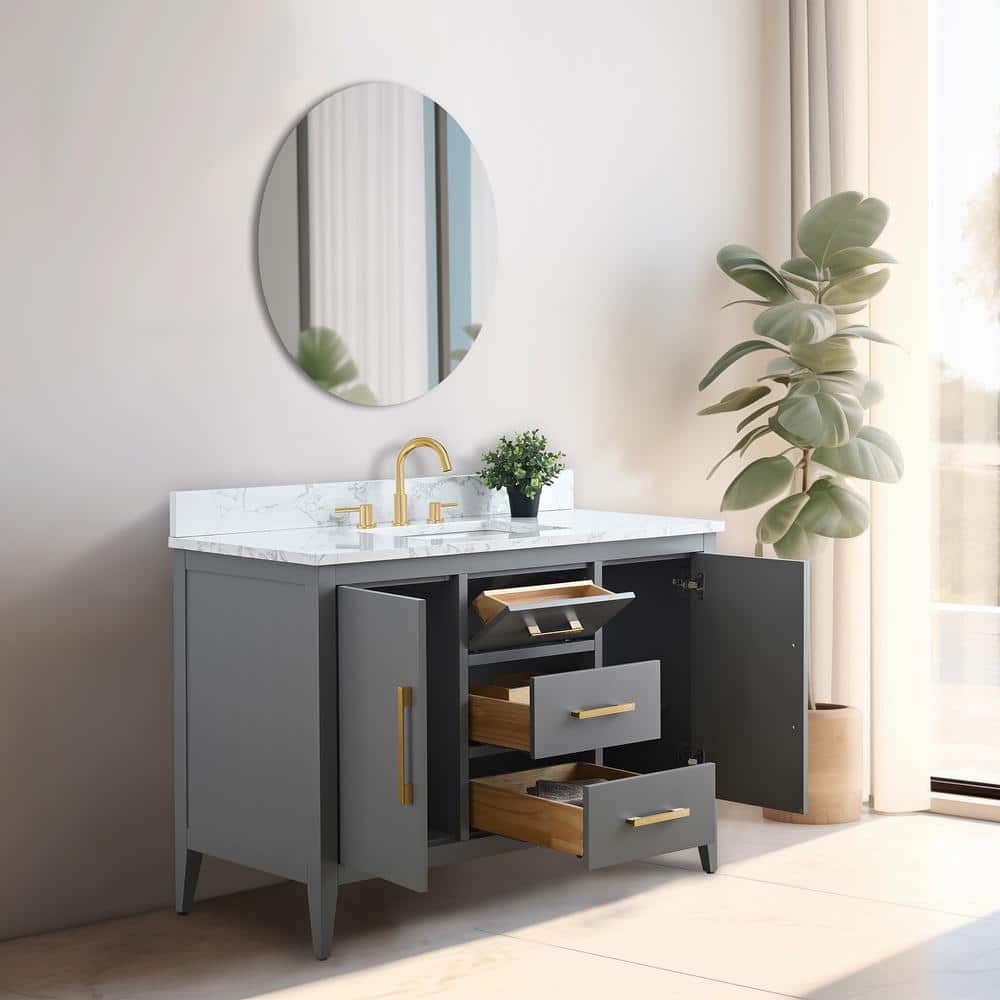 48" Cashmere Gray Single Bathroom Vanity with Engineered Marble Top
