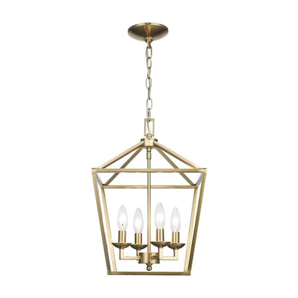Monteaux Lighting Weyburn 4-Light Gold Farmhouse Chandelier Light Fixture with Caged Metal Shade