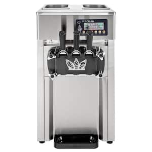 Ice Cream Maker 5 Gal. per Hour 1200-Watt Counter-top Commercial Soft Ice Cream Machine 2+1 Flavor with Two 3 L Hoppers