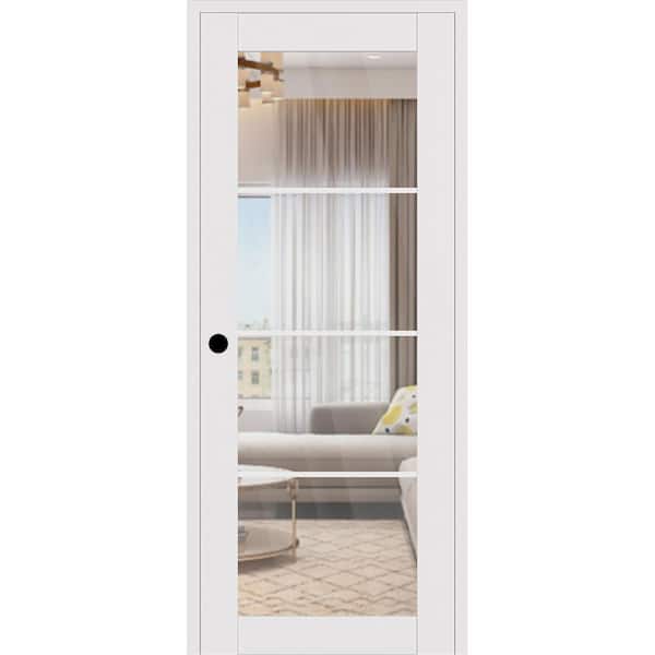 Belldinni Smart Pro 4Lite DIY-Friendly 32 in. x 80 in. Right-Handed Clear Glass Polar White Composite Single Prehung Interior Door