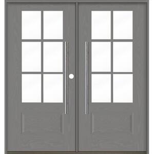 Faux Pivot 72 in. x 80 in. 6-Lite Left-Active/Inswing Clear Glass Malibu Grey Stain Double Fiberglass Prehung Front Door