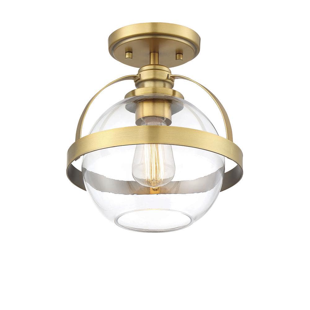 Warm Brass Globe Ceiling Light with Clear Glass Orb