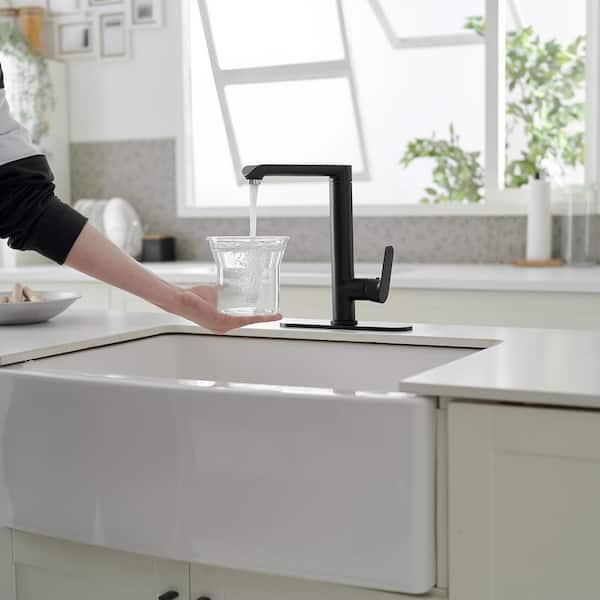 Single Handle Deck Mount Bathroom Vanity Standard Kitchen Faucet in Matte Black