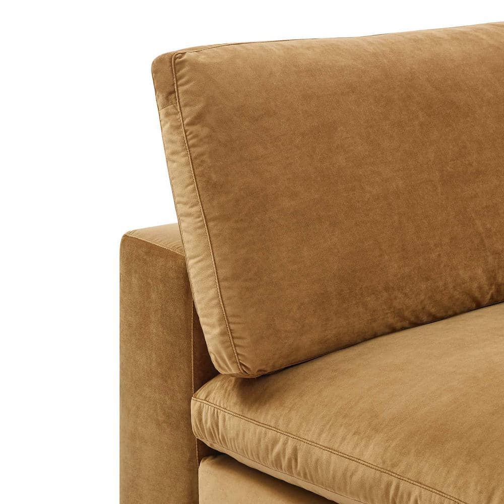 Cognac Velvet Armless Chair with Wood Frame