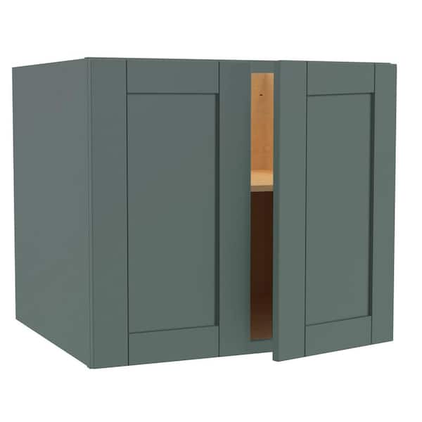 Home Decorators Collection Washington 27 in. W x 24 in. D x 24 in. H Assembled Plywood Wall Kitchen Cabinet in Verdant Green with Soft Close Doors