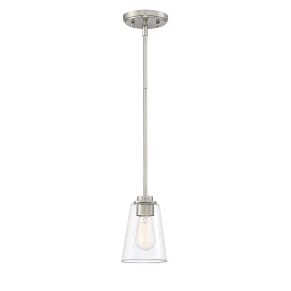 Designers Fountain Westin 60-Watt 1-Light Satin Platinum Industrial Pendant Light with Clear Glass Shade and No Bulbs Included