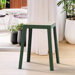 Tresse 18 in. Green Backless Square Plastic Dining Stool with Plastic Seat