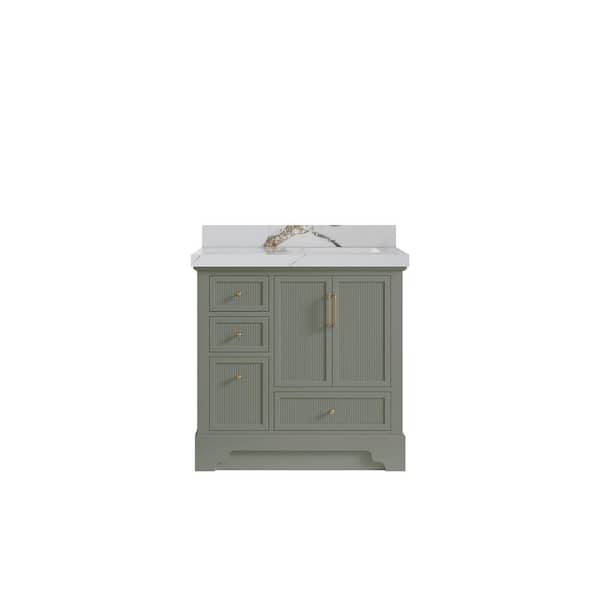 Willow Collections Alys 36 in. W x 22 in. D x 36 in. H Right Offset Single Sink Bath Vanity in Evergreen with 2 in. Calcutta Gold Qt. Top