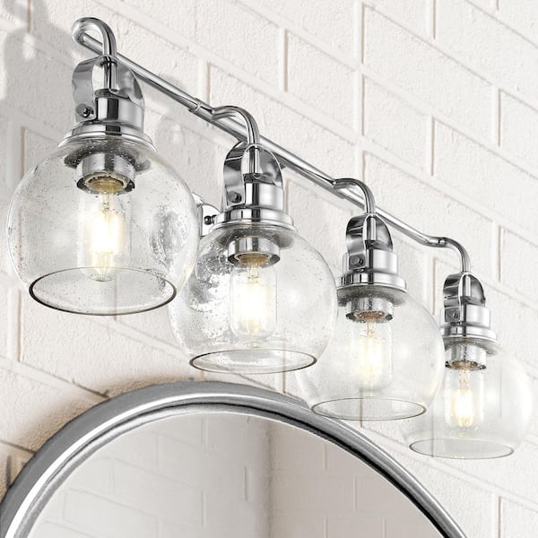 JONATHAN Y Shirley 34 in. 4-Light Metal/ Bubbled Glass Chrome Vanity Light
