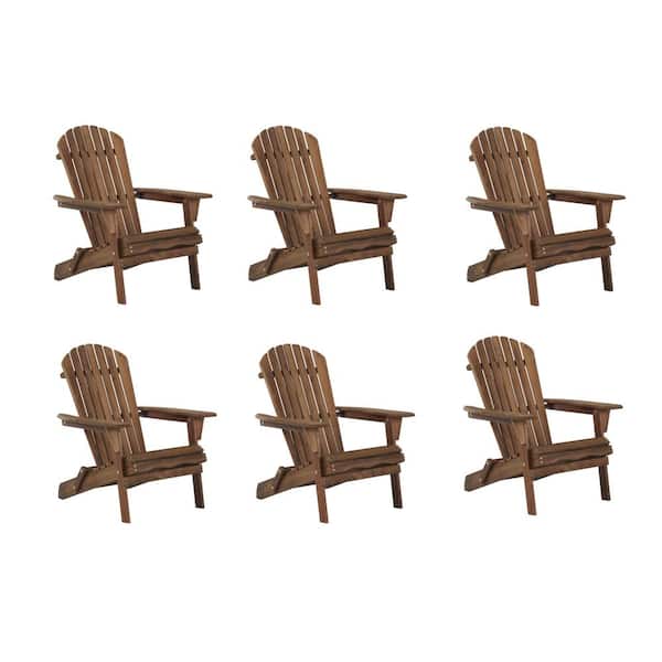 TIRAMISUBEST Premium Hemlock Dark Brown Wood Foldable Adirondack Chairs 100% Solid Wood 350 lbs. Weight Capacity (6-Pack)