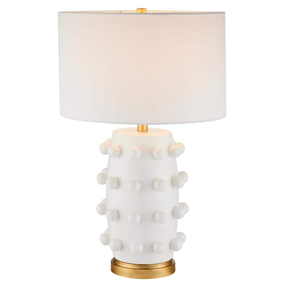 Matte White Ceramic Nightstand Lamp with Fabric Shade