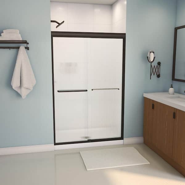 Aura 43-47 x 71 in. 6 mm Bypass Shower Door for Alcove Installation with Fluted glass in Dark Bronze