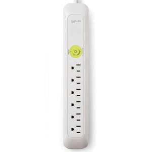 6 ft, 6-Outlet, Power Strip Surge Protector - White