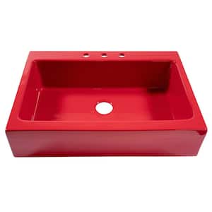 Josephine 34 in. 3-Hole Quick-Fit Farmhouse Apron Front Drop-in Single Bowl Gloss Red Fireclay Kitchen Sink