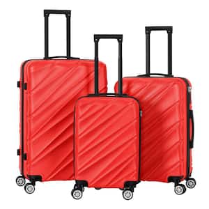 3pcs ABS Twill Stripe Hardshell Luggage Lightweight Durable Suitcase Sets Spinner Wheels TSA Lockable Suitcase (Red)