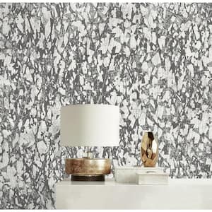 56 Sq. Ft. Metallic Graphite Cracked Abstract Paper Unpasted Wallpaper Roll