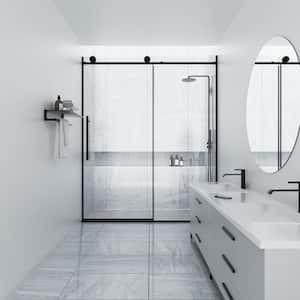 HAIMA 54 in. W x 74 in. H Single Sliding Frameless Shower Door in Matt Black with Clear 5/16 in. Glass