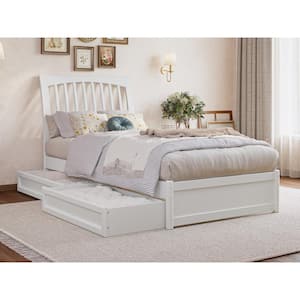 Roslyn White Solid Wood Frame Twin XL Platform Bed with Panel Footboard and Storage Drawers